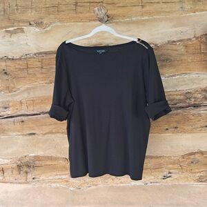 Lauren Ralph Lauren Black Boatneck Cotton Tee Shirt Size 2X